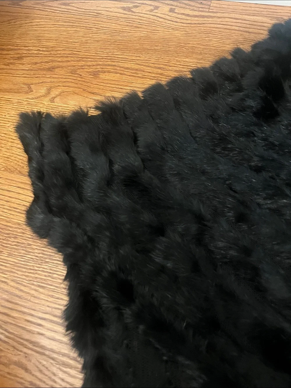 Black Genuine Rabbit Fur Poncho